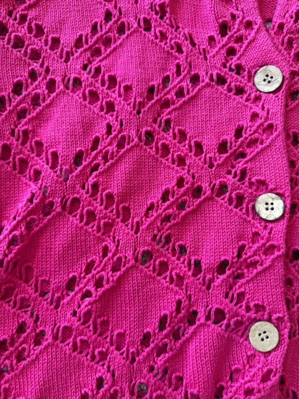 Free People Emily Fauxchet Open-Knit Short Sleeve Cardigan Hot Pink XS - Picture 4 of 7